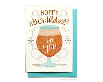 Funny Beer Birthday Card: Hoppy Birthday Pun