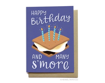 Happy Birthday Smores - Spouse Boyfriend Girlfriend Birthday Card - Summer Birthday - Fall Birthday Card - Hennel Paper Co. BD73