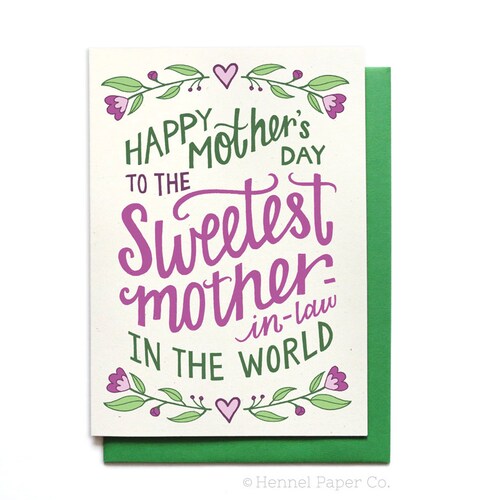 Motherinlaw Mothers Day Card Floral Sweetest Motherinlaw Etsy