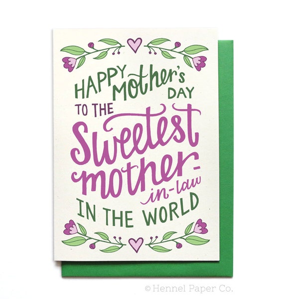 Mother-in-law Mothers Day Card floral - Sweetest Mother-in-law in the World - Happy Mothers Day Card Unique - MD27