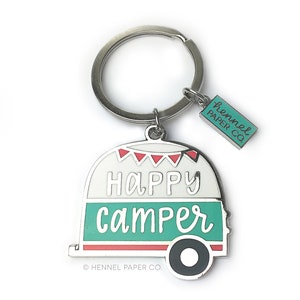 Happy Camper Enamel Keychain - Gift for Her - Best friend gift - Camping Keychain - Camping Gift - Hennel Paper Co