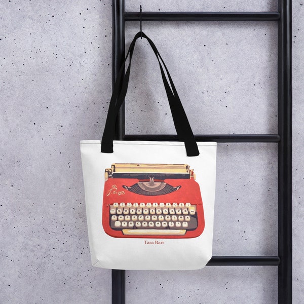 red typewriter tote bag,typewriter tote bag,bag writer,writer bag,bag poet,poet bag,tote bag author,library bag,library book bag