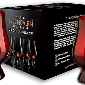 Set of Four Red Glencairn Tasting and Nosing Scotch Whisky Glasses In One Box