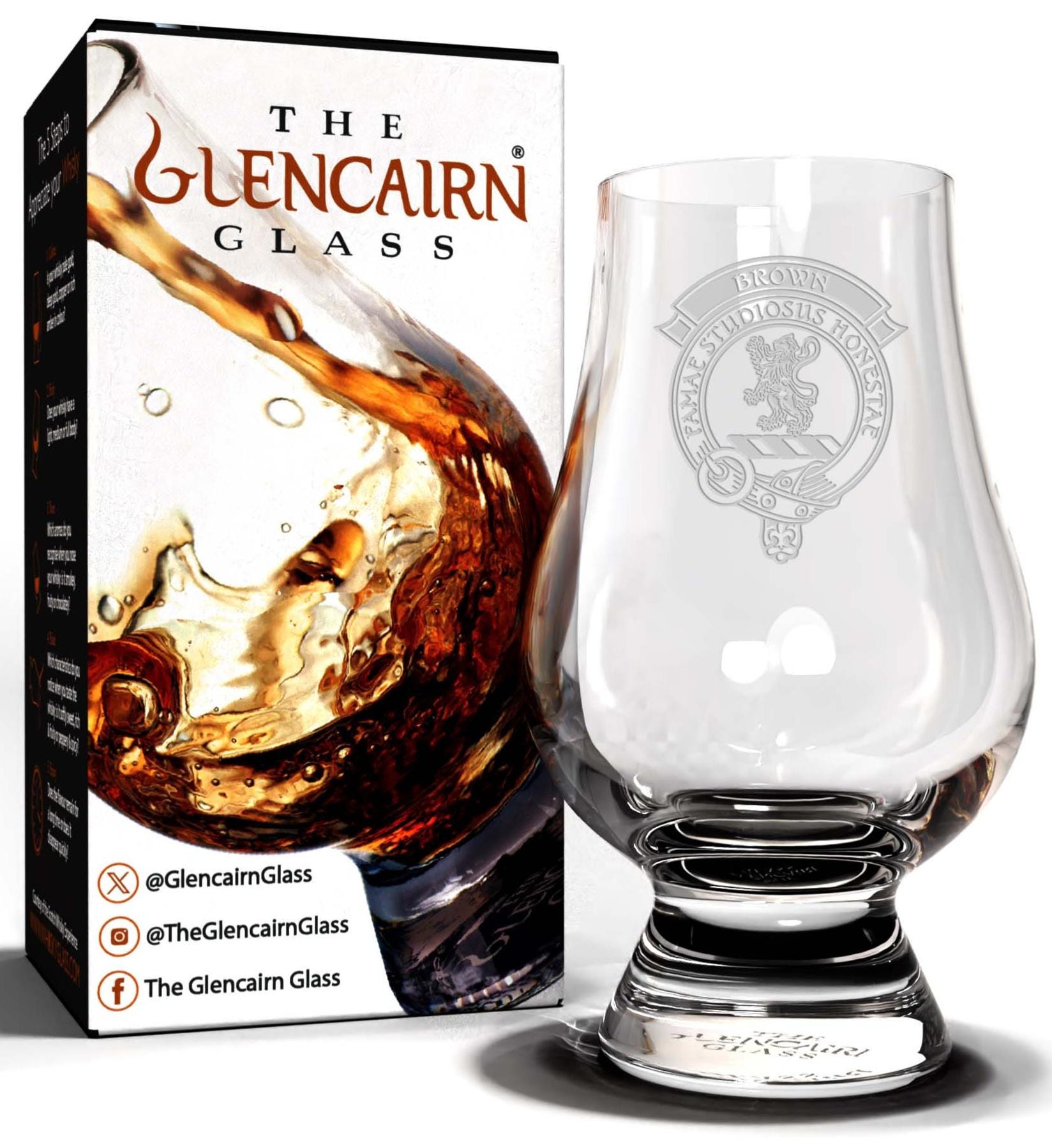 Clan Brown Etched Scotch Malt Whisky Glencairn Tasting Glass