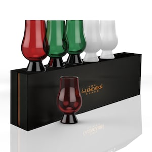GLENCAIRN Christmas Set of Six Colour Scotch Whisky Glasses in a Black and Gold Presentation Box