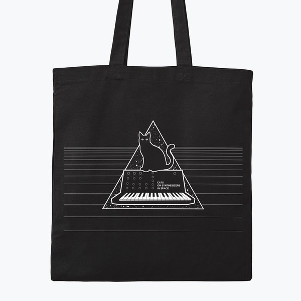 Cats On Synthesizers In Space - Black Canvas Tote Bag