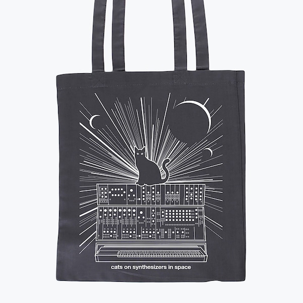 Cats On Synthesizers In Space - Tote bag en toile grise