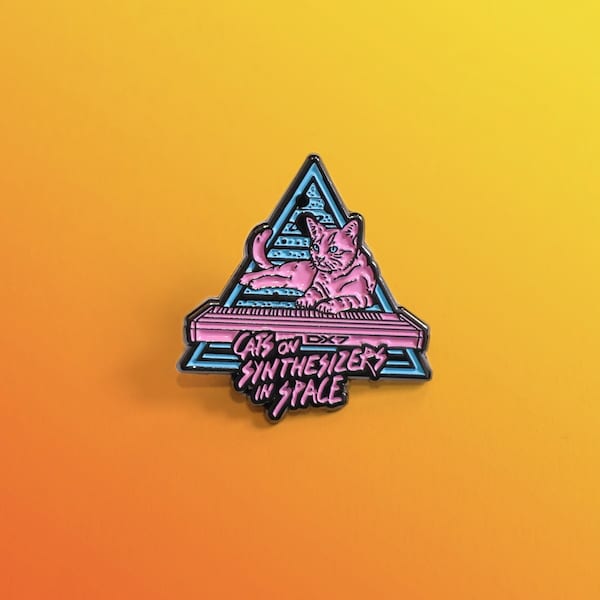 Cats On Synthesizers In Space Neon Enamel Pin