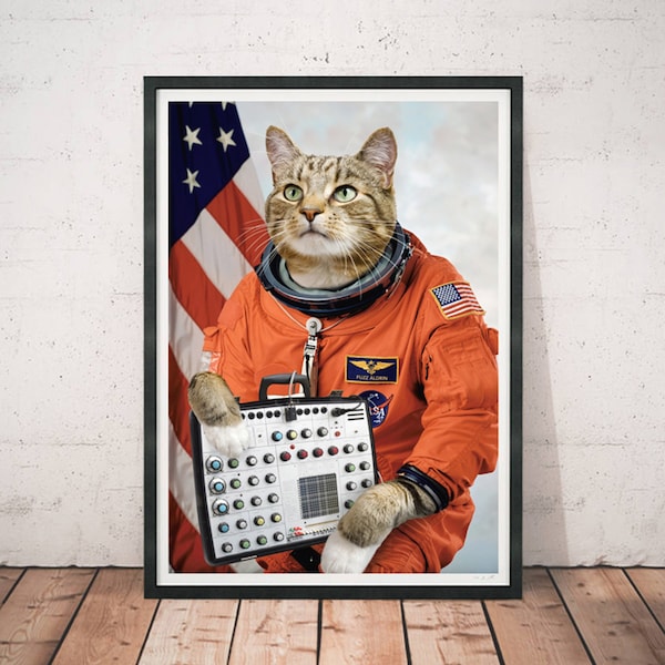 Cats On Synthesizers In Space - Fuzz Aldrin Poster Print A3 (29.7 x 42.0cm)