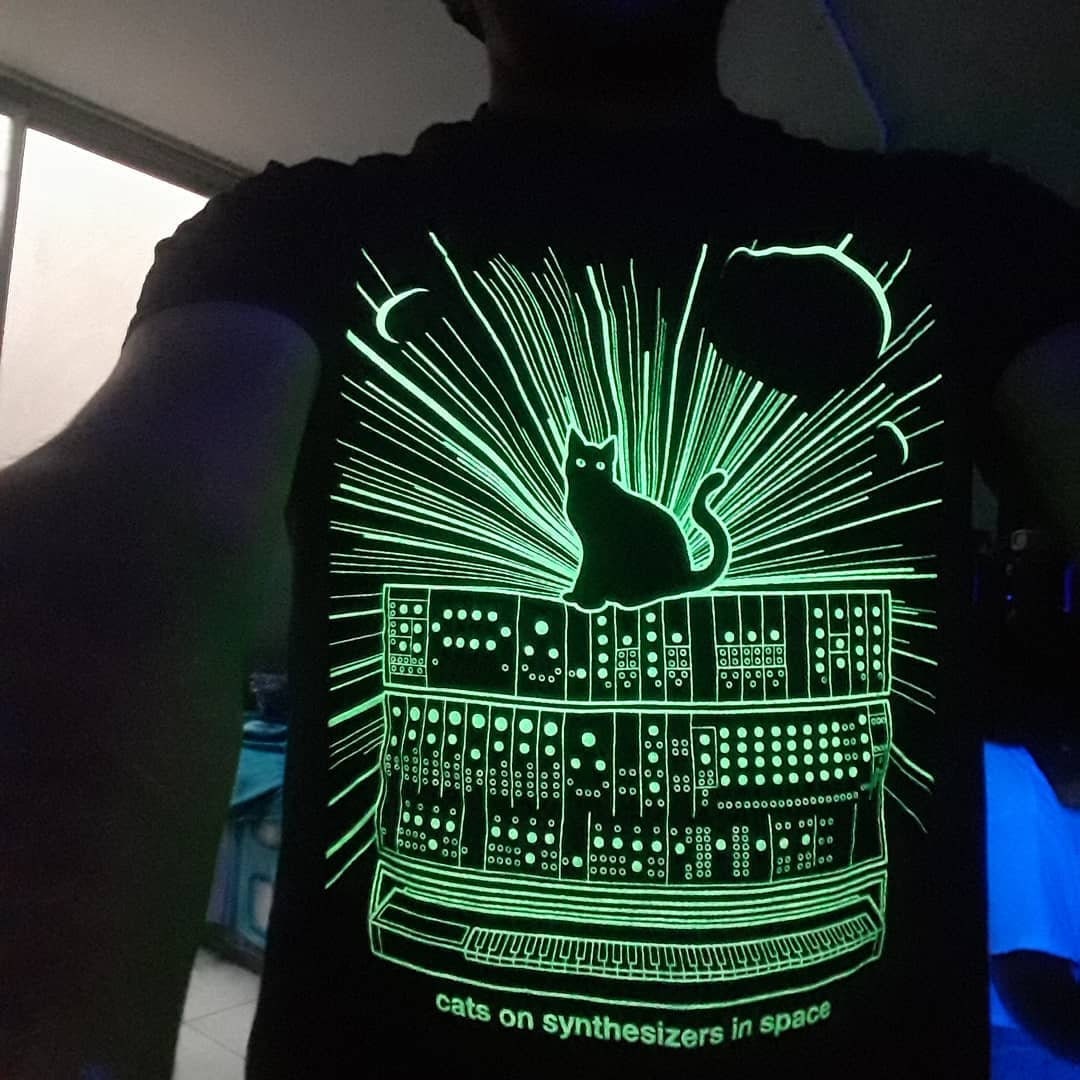 Cats on synthesizers in space store t shirt