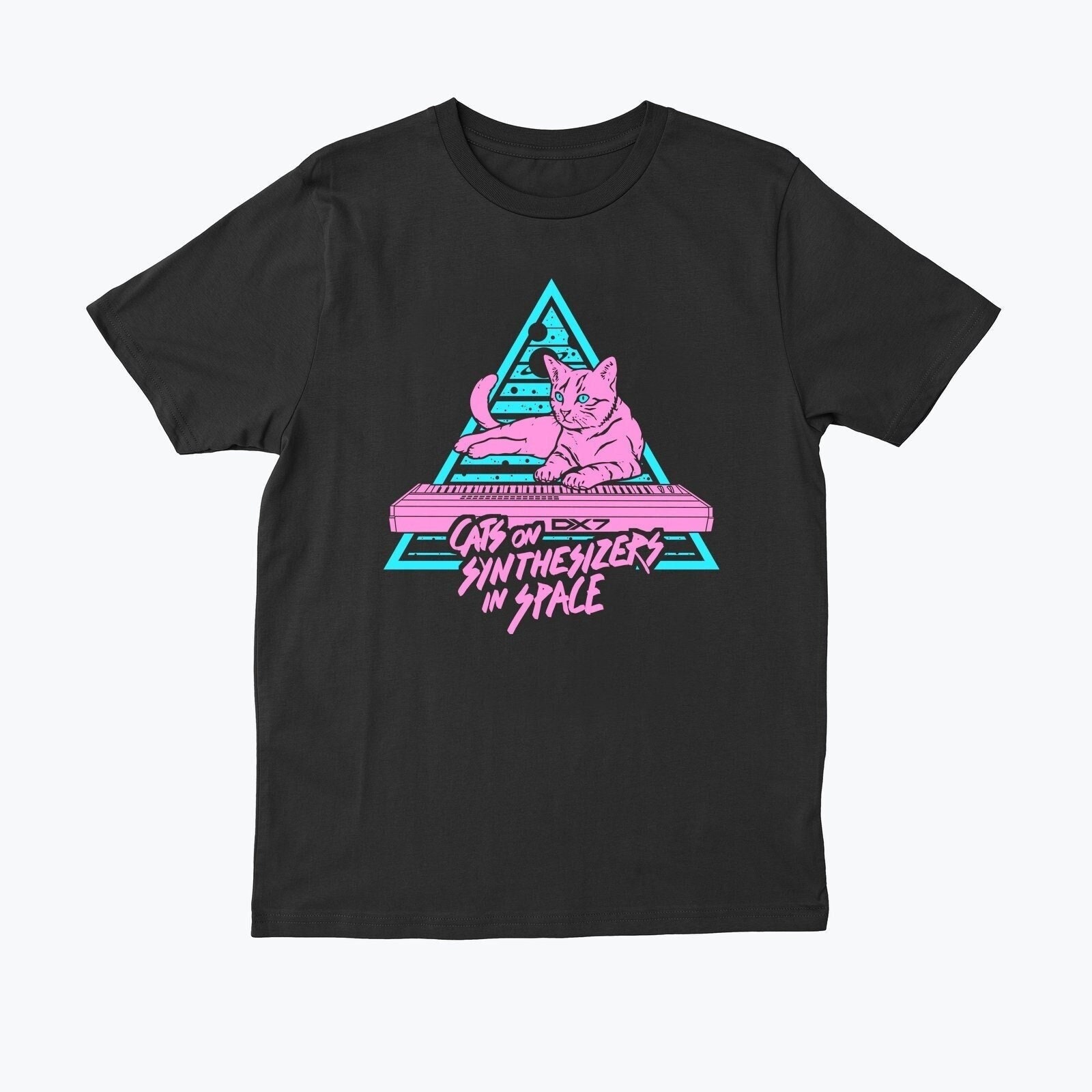 KieranHeather Cats On Synthesizers in Space Neon T Shirt