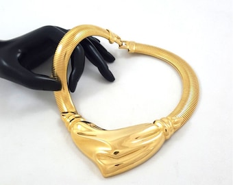 Vintage GIVENCHY Necklace Choker Collar Gaspipe Necklace Bold Gold Handkerchief Scarf Massive HAUTE COUTURE Designer Signed Runway Statement