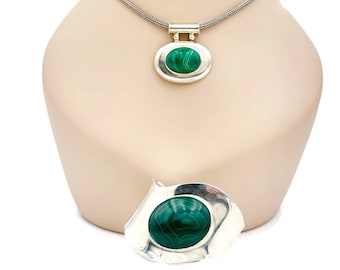 Vintage Sterling Malachite Necklace Sterling Malachite Cuff Bracelet Mexico Silver Mexican Taxco Sterling Silver Country Rodeo 925 Choice