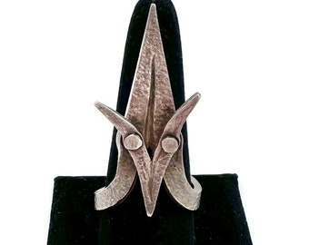 Vintage Sterling Silver Ring Fine Silver Ring .999 Silver Hand Made Hand Wrought Riveted Dagger Viking Sword Biker Ring Large