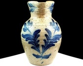 Vintage Rowe Pottery Pitcher Salt Glaze Pitcher Crock Cobalt Designs Cambridge Wisconsin Collectible Stoneware Farmhouse Excellent 1980s