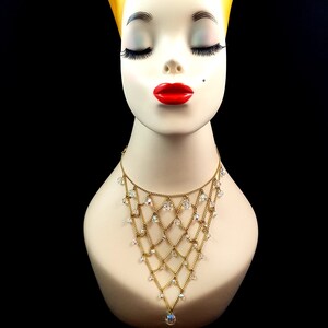 Vintage MONET Necklace Monet Bib Necklace Festoon Necklace Bold Gold Bride Bridal Haute Couture Sexy Rare Necklace AB Crystals Beach Pool image 1