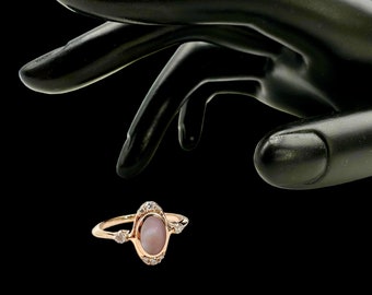 Vintage KABANA Ring Pink Mother of Pearl & Diamond Ring RING 14k Rose Gold Ring Spring Ring Iridescent Highend Luxury Signed Opal Of The Sea