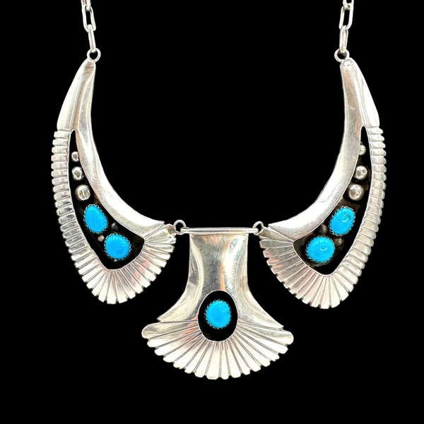 Vintage TURQUOISE Necklace Native American Sterling Silver Signed C S For Cecil Sanders Collar Necklace Choker Adjustable Paper Clip Chain