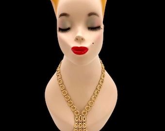 Vintage Monet Necklace Bouclais Ascot Gold Plated Long Tassel Bib Heavy Massive Statement Designer Signed