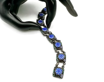 Vintage CHINESE EXPORT Bracelet Sterling Silver Bracelet Enamel Bracelet Flower Floral Blue Rare Acid Tested Dainty Bracelet Spring