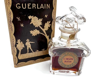 Vintage GUERLAIN L'HEURE BLEUE Parfum Extrait Flacon Perfume Bottle Baccarat Crystal Bottle 2.77oz 80ml Paris Sealed Gift Box Rare Heart Wow
