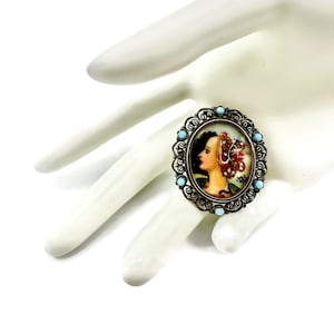 Victorian Brooch Hand Painted Sterling Turquoise 800 Silver Signed Pendant Brooch Decorative Frame Brooch Flower Brooch Unique Brooch Gift