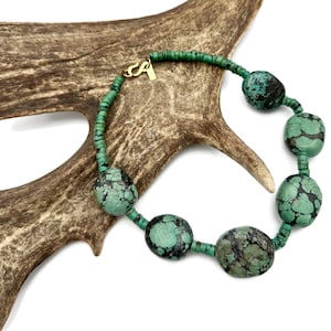 Vintage Kenneth Jay Lane Necklace KJL Necklace Turquoise Necklace Rare Green Turquoise Necklace OOAK Heishi Chunky Bold Statement Gorgeous