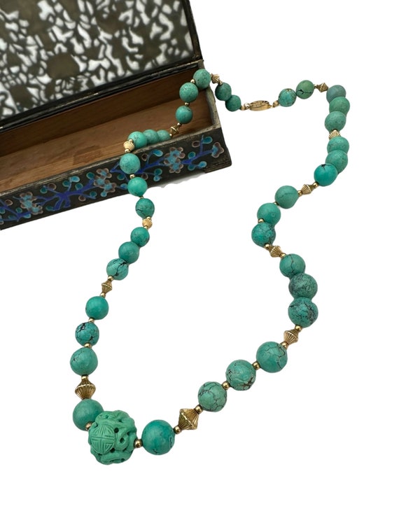 Vintage Chinese Export Bead Necklace Turquoise Ca… - image 3