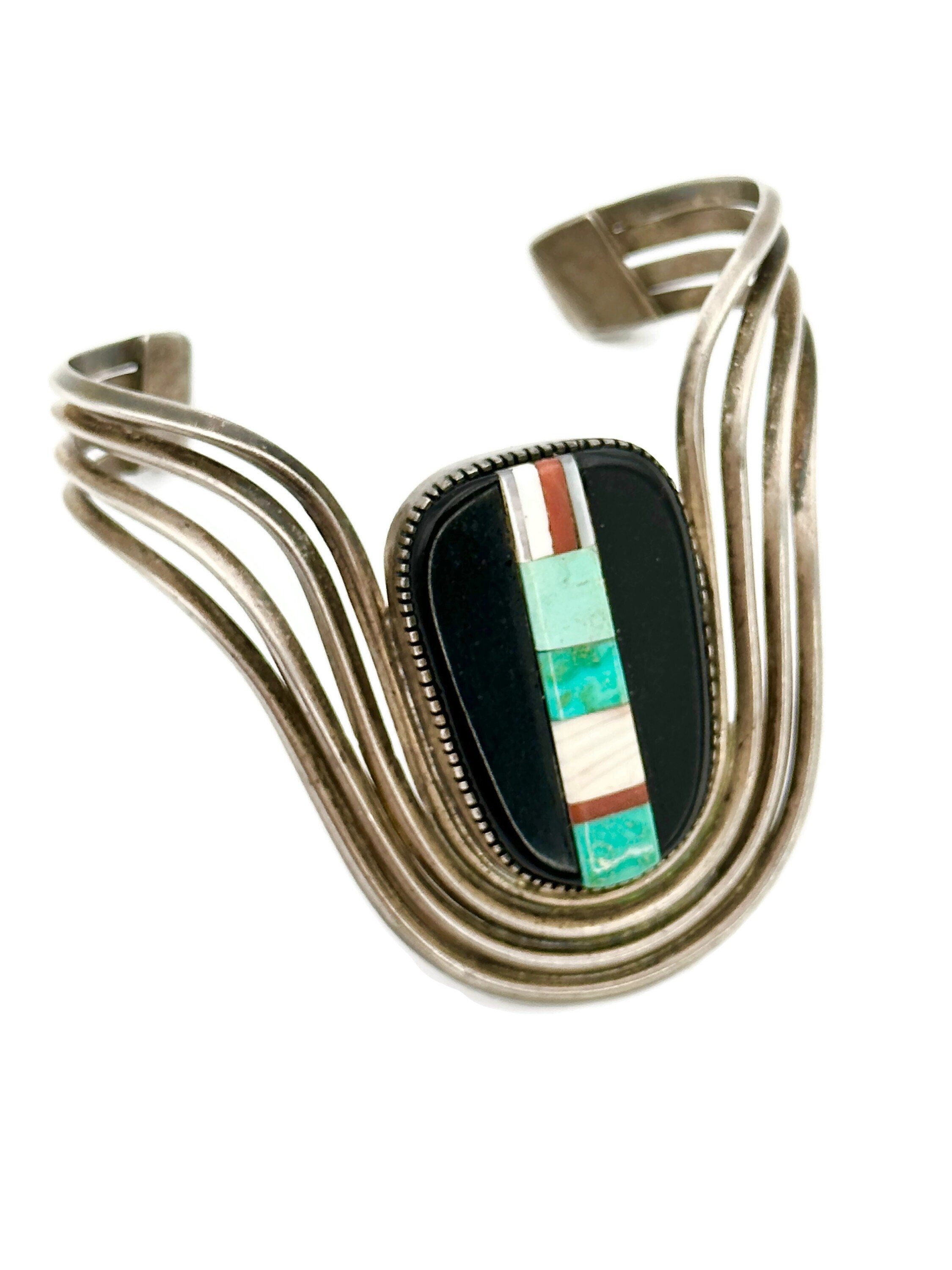 Vintage TURQUOISE Cuff Sterling Silver Cuff Inlaid Native Cuff Old Pawn ...