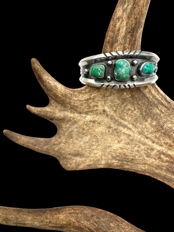 Vintage Green TURQUOISE Cuff Turquoise Sterling S… - image 6