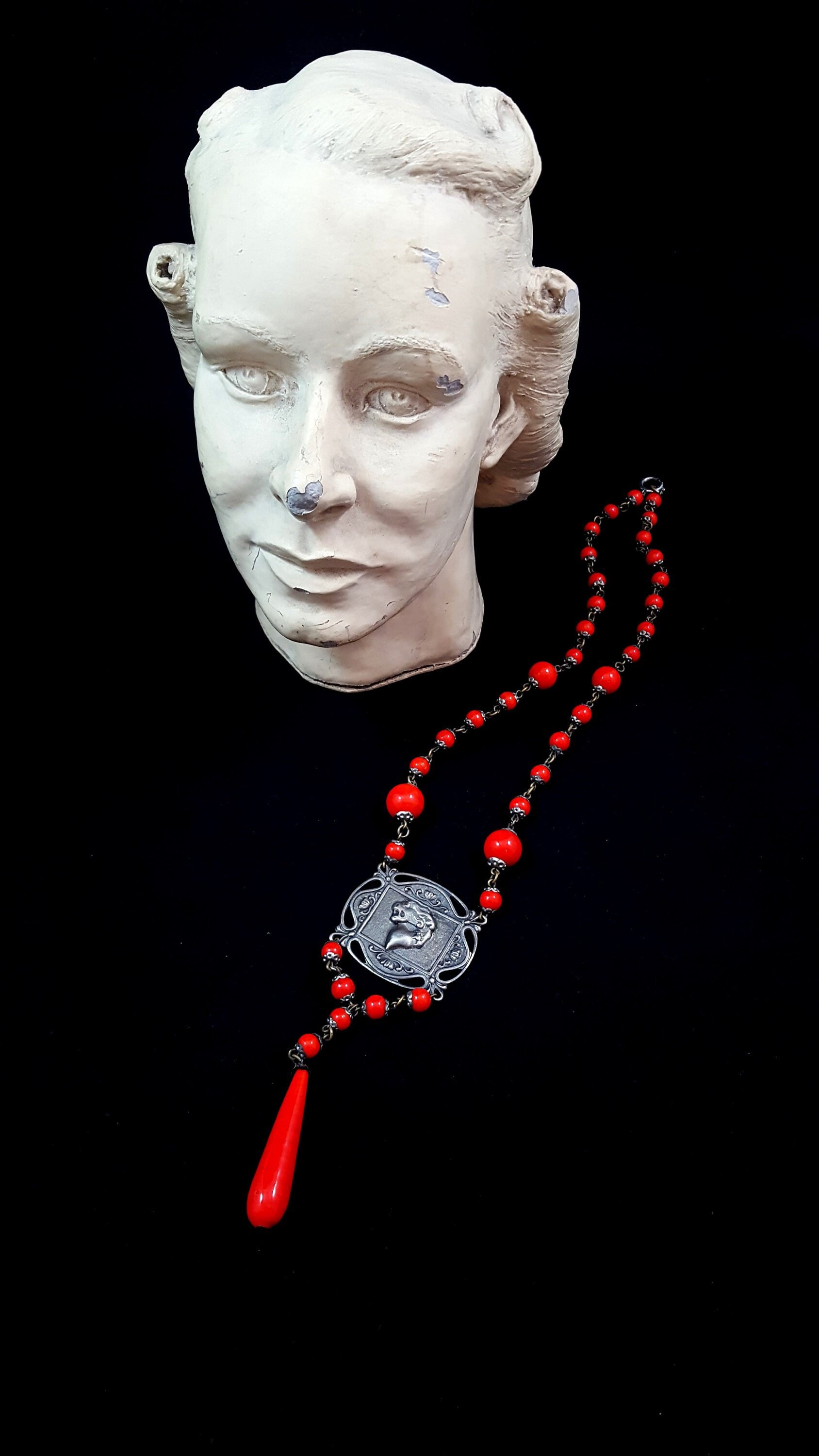 Vintage Art Deco Necklace Red Glass Necklace CZECH Necklace Etsy