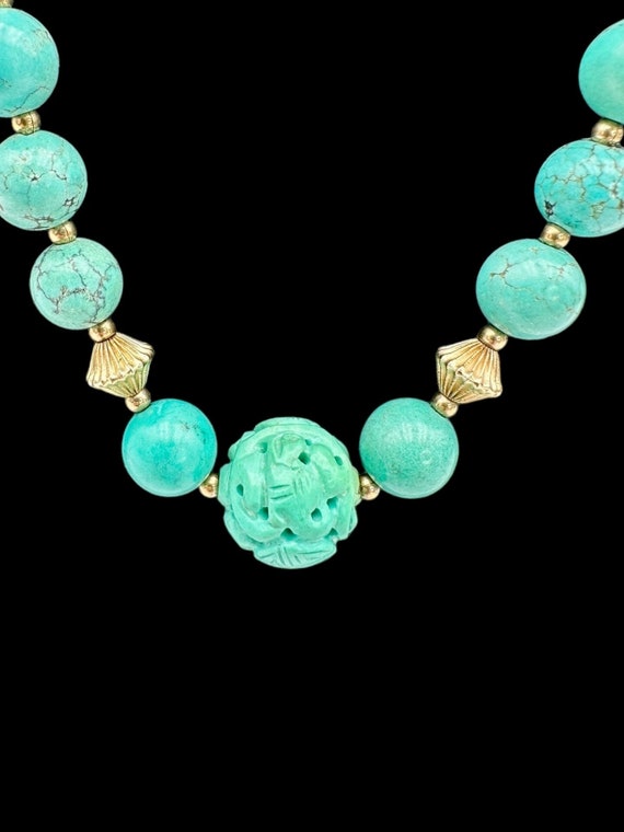Vintage Chinese Export Bead Necklace Turquoise Ca… - image 1