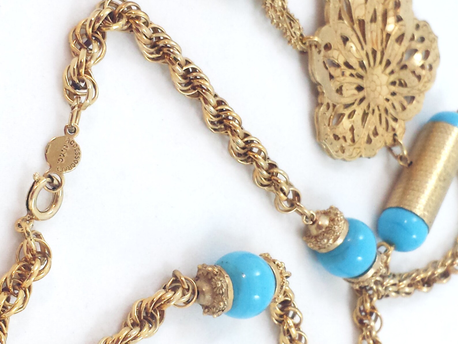 Vintage ACCESSOCRAFT NYC Necklace Turquoise Art Glass Tassel Etsy