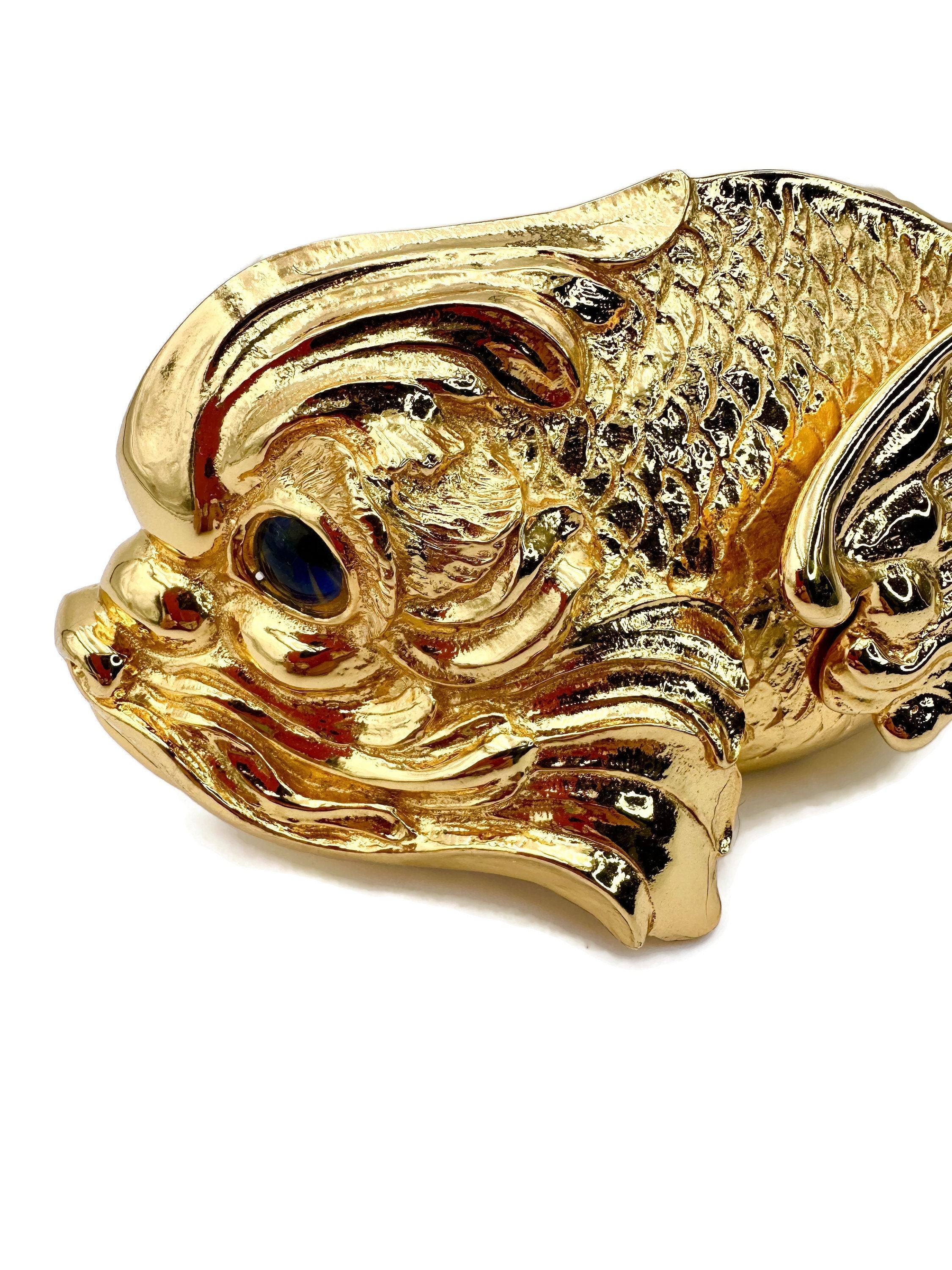 Vintage Belt Buckle CHRISTOPHER ROSS Fish 1985 Blue Glass 