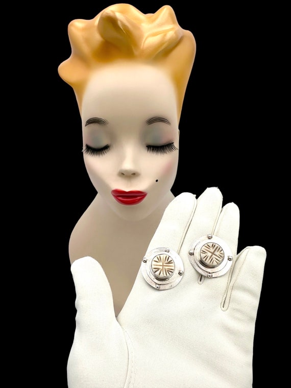 Vintage The Dreamer Earrings Carved Bone Earrings… - image 2
