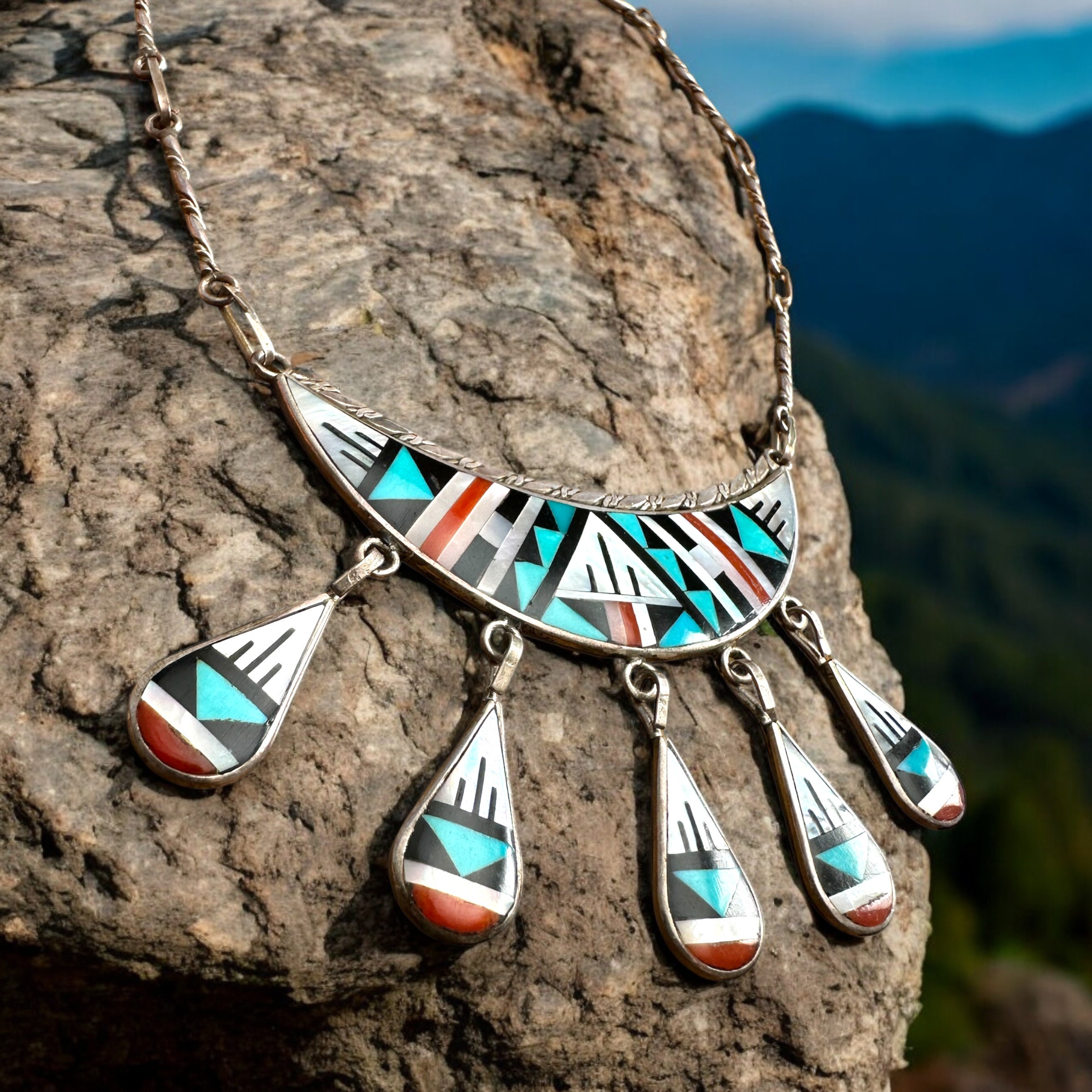 Absolutely Fabulous 'Extreme Stone To Stone' Vintage Zuni Native American Jewelry Silver Necklace Absolutely Fabulous 'Extreme Stone To Stone' Vintage Zuni Native American Jewelry Silver Necklace