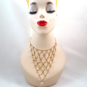 Vintage MONET Necklace Monet Bib Necklace Festoon Necklace Bold Gold Bride Bridal Haute Couture Sexy Rare Necklace AB Crystals Beach Pool image 5