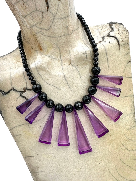 Vintage Bib Necklace LUCITE Bib Necklace Purple B… - image 3