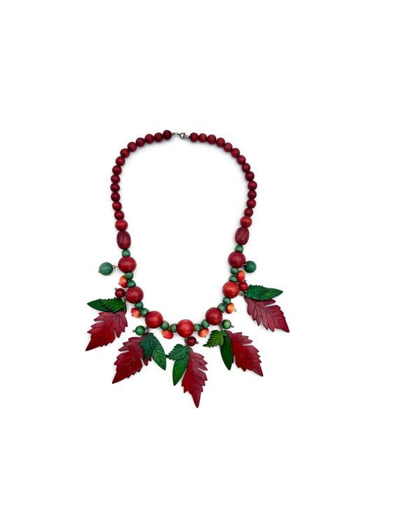 Vintage Wood Necklace Leaf Necklace Leaves Hand S… - image 4