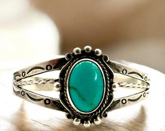 Vintage Fred Harvey Era Cuff Signed Sterling Cuff Trading Post Cuff Stack Cuff Stamped Native American Turquoise Arrows Rain Cloud Gift