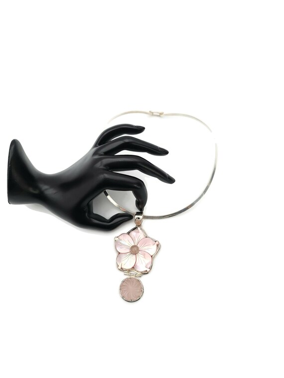 Vintage Pink Mother of Pearl Rose Quartz Sterling… - image 5