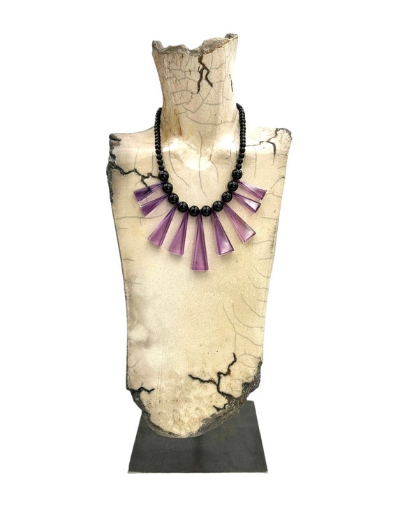 Vintage Bib Necklace LUCITE Bib Necklace Purple B… - image 4