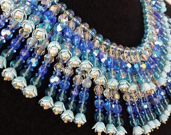 Vintage Eugene Necklace Signed Bib Collar Bold 2 Strand AB Glass Crystal Beads Enamel Work Haute Couture HOLLYWOOD REGENCY