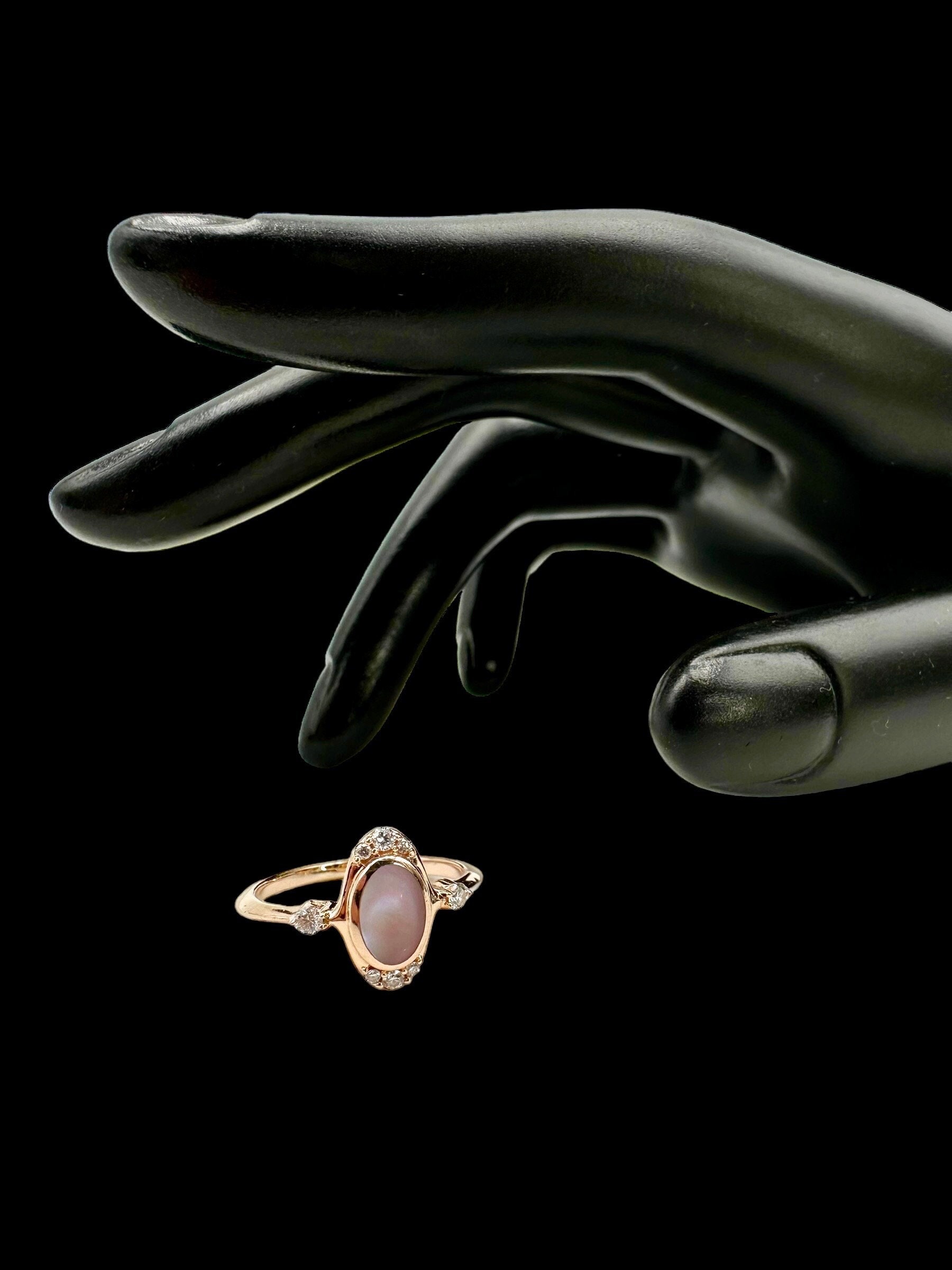 Vintage KABANA Ring Pink Mother of Pearl & Diamond Ring RING 14k 
