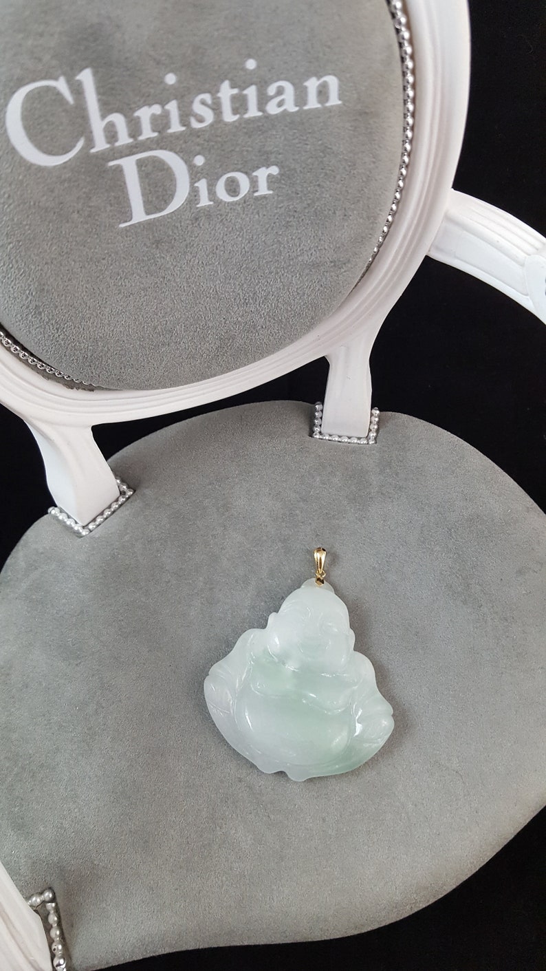 Vintage Buddha Pendant 14k Gold Yellow Gold White Green Jade Buddha Zen Peace Love Happy Buddha Carved Buddha Yoga Hong Kong Not Jadeite WOW