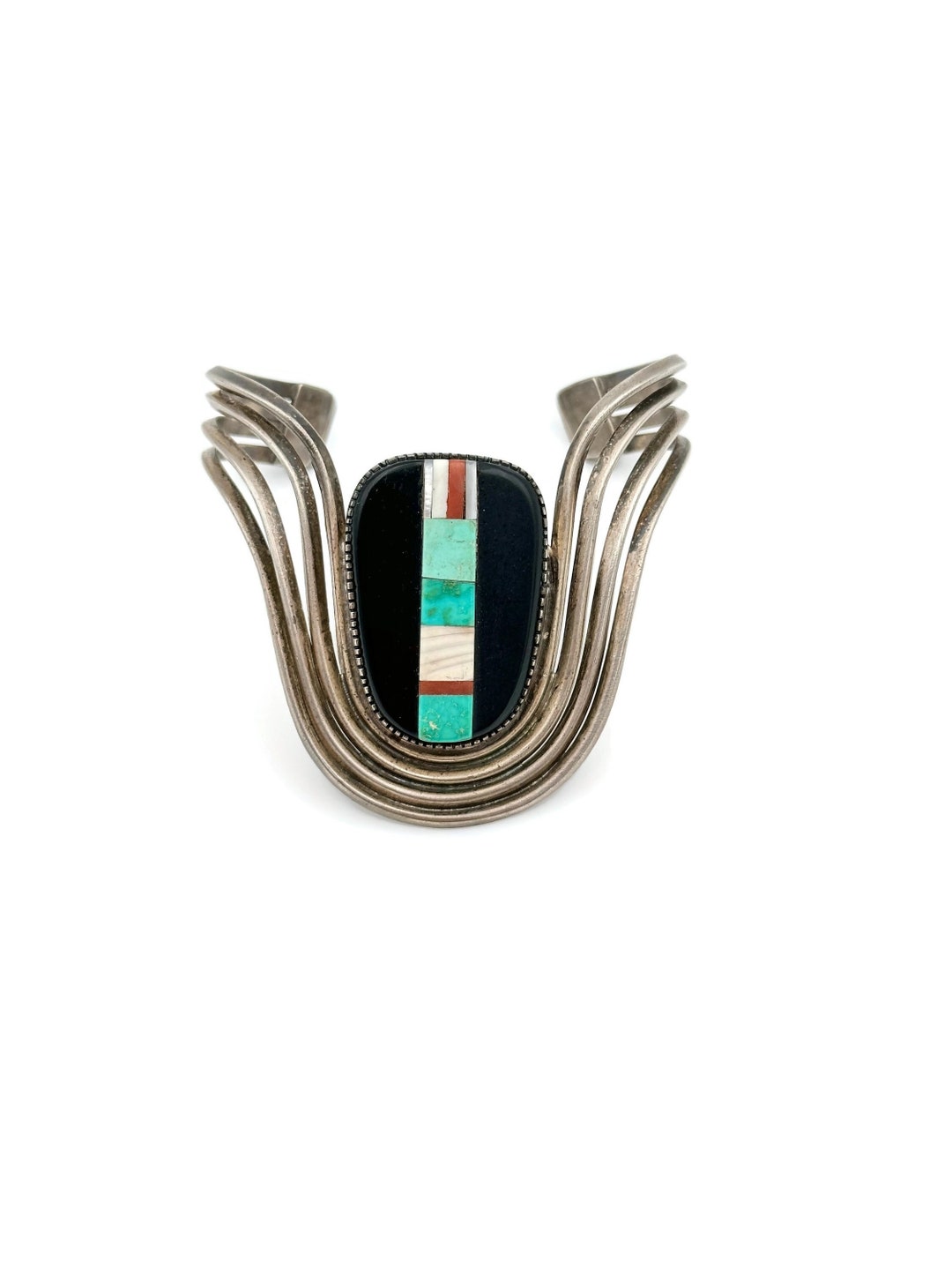 Vintage TURQUOISE Cuff Sterling Silver Cuff Inlaid Native Cuff Old Pawn ...