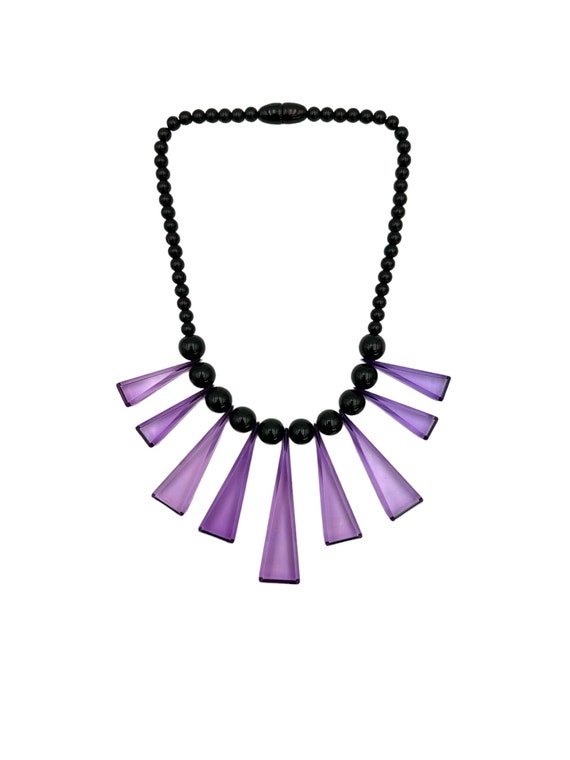 Vintage Bib Necklace LUCITE Bib Necklace Purple B… - image 5