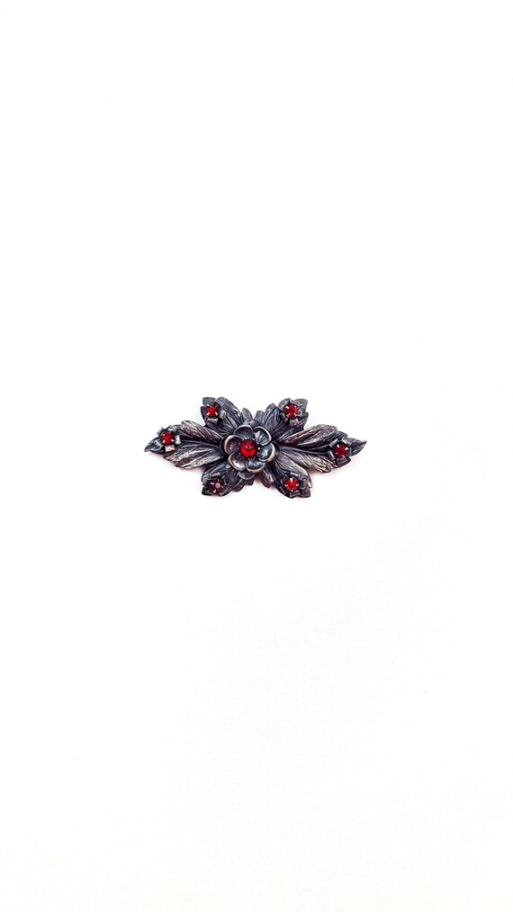 Vintage CZECH Brooch Czech Rhinestone Brooch Czech Glass Rhinestone Red Rhinestones Czech Filigree Brooch Czech Leaf Brooch Garnet Colored