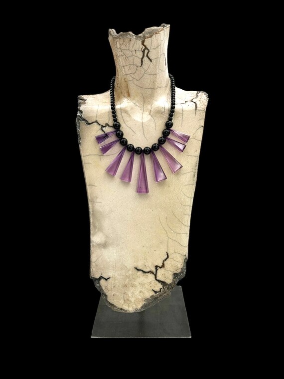 Vintage Bib Necklace LUCITE Bib Necklace Purple B… - image 6