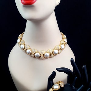 Vintage NAPIER Necklace Napier Bracelet Napier Set Bridal Glass Massive Faux Pearl Rhinestones HAUTE COUTURE Wedding Bride Prom Pageant Wow image 9